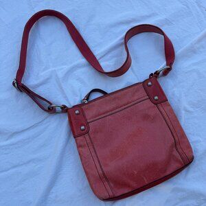Coral Red Pink Salmon Leather Fossil Crossbody Purse